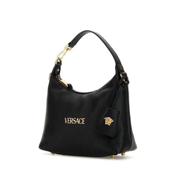 Versace Women Black Leather Hobo Versace Tag Handbag - Picture 2 of 2